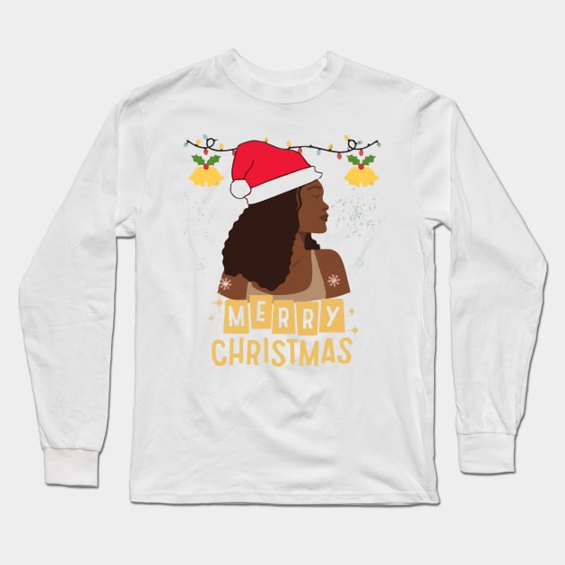 black african girl american melanin christmas santa Long Sleeve T-Shirt by Vortex.Merch